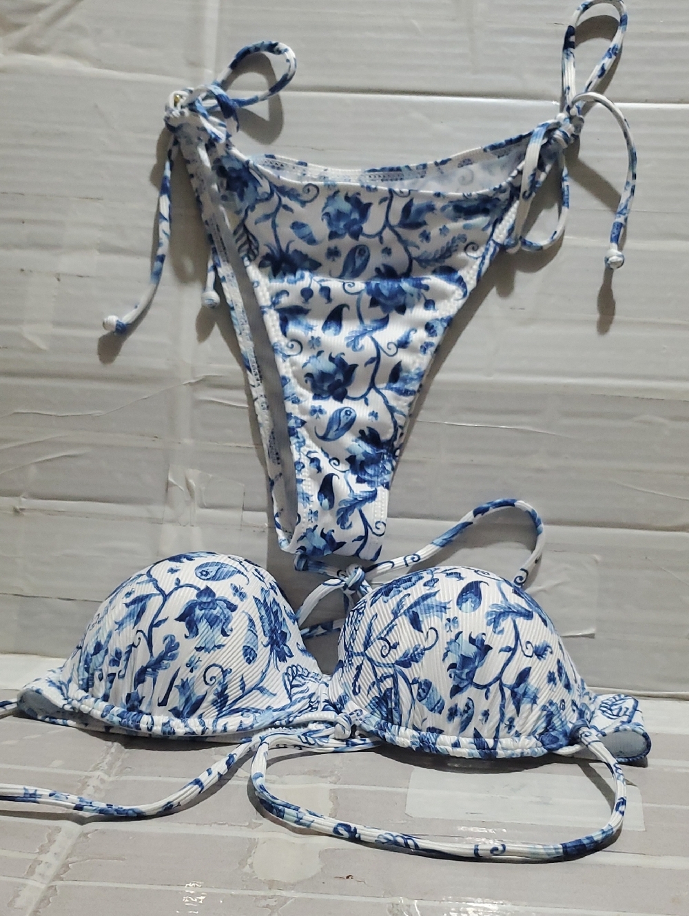Halter Blue Floral Tie-Side Bikini Set - Women Intimates & Sleepwear